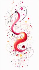 Creative abstract marketing background for the Year of the Snake in 2025, featuring a cute serpentine design in a minimalist style. This colorful vector illustration showcases vibrant red and pink lin