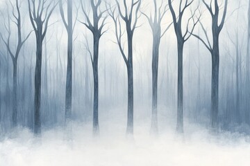Fototapeta premium Mystical forest with tall trees in foggy weather. AI generated illustration