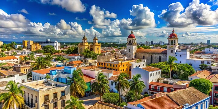 Santo Domingo Cityscape, Dominican Republic: Sunlit Buildings & Blue Sky - Stunning Photography