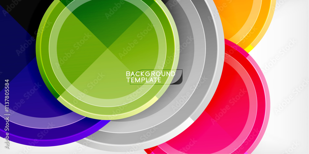 Poster abstract background - multicolored circles, trendy minimal geometric design, vector illustration