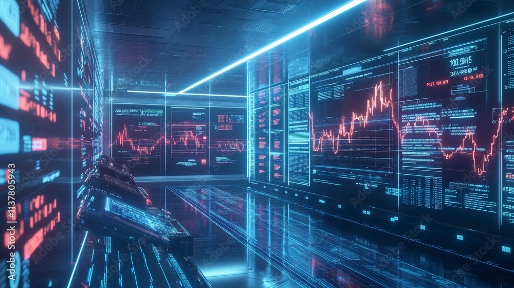 Poster Innovative financial technology hub virtual space digital data visualization futuristic environment high-tech viewpoint