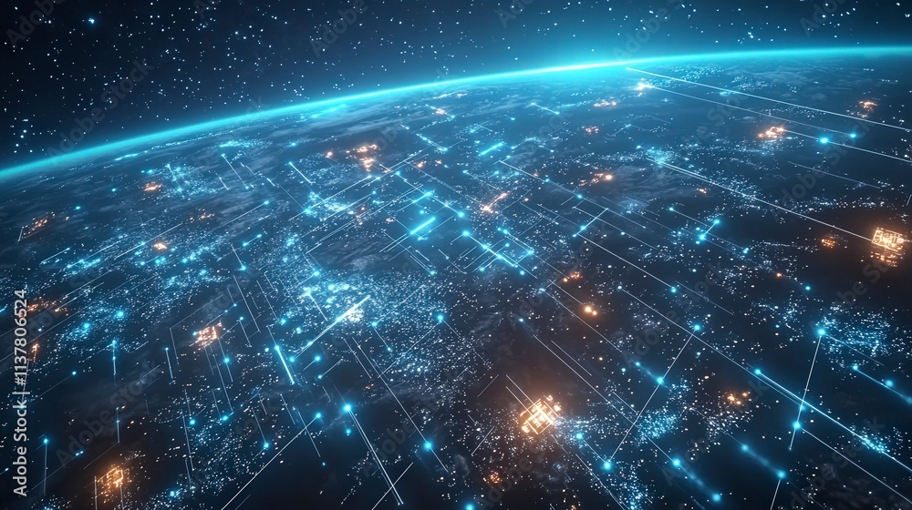 Poster dynamic funding scene for private investors in technology global network digital art futuristic view