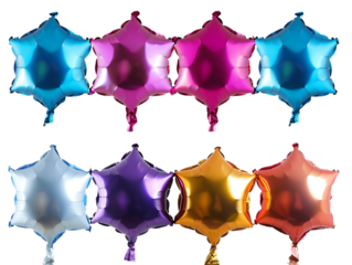 A Collection of Colorful Star-Shaped Balloons, Floating Gracefully, Isolated on a Transparent Background. Perfect for Party, Celebration, or Festive-Themed Designs