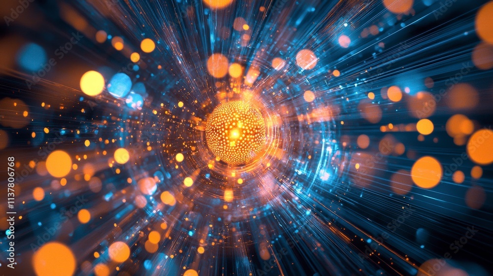 Poster Quantum chip processing data stream in a futuristic environment digital artwork high-tech viewpoint innovation concept