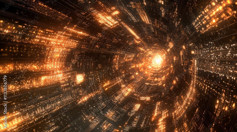 Poster Dynamic quantum chip processing data stream in a futuristic environment digital visualization abstract view