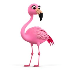 Obraz premium Cute Cartoon Flamingo Character with Pink Feathers and Big Eyes