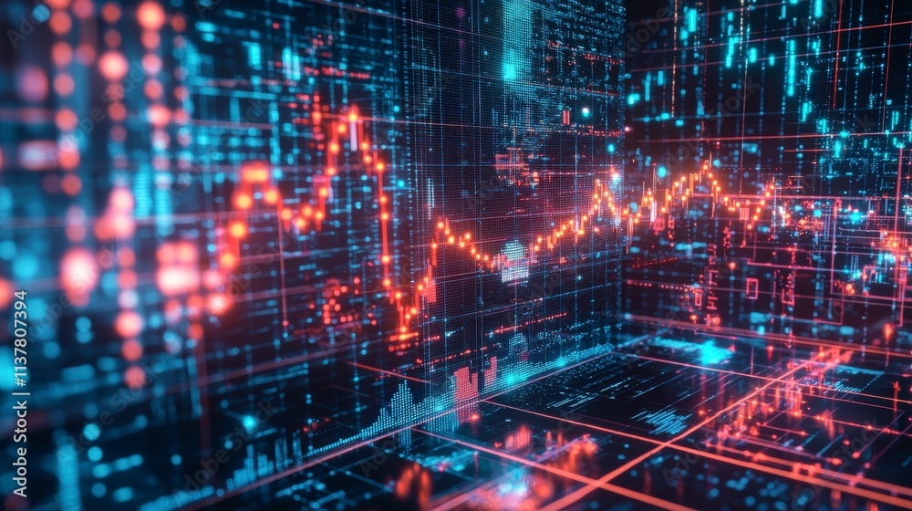 Poster analyzing inflation trends through data visualization digital environment infographic abstract conce