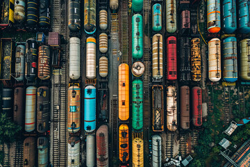 A freight train loaded with containers. Theme of logistics and cargo along railway lines.