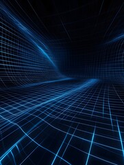 A futuristic grid design glowing in shades of electric blue, with a subtle fade into a black background