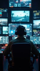 Fototapeta premium Modern Drone Pilot in High-Tech Command Center