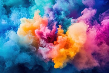 Colorful clouds of vapor swirl together in an explosion of vibrant hues in the sky