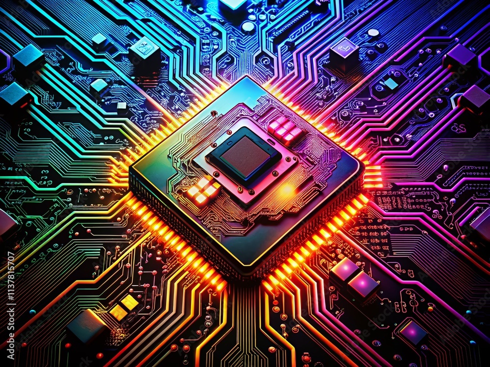 Poster silhouette circuit board cpu - ai processing power, computing, technology
