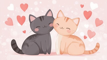 Fototapeta premium Two cats in love. Valentine's day background