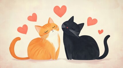 Fototapeta premium Two cats in love. Valentine's day background
