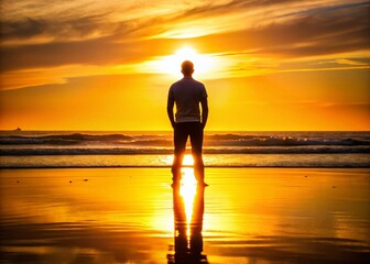 Fototapeta premium Silhouette Man Sunset Sun Rays Beach Ocean Golden Hour Photography