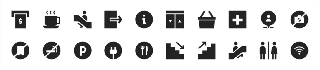 Set of public sign icons. 20 sets of public sign icons. Public sign icons. Simple glyph public sign icons	