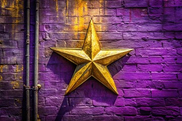 Naklejka premium Silhouette Purple Wall Golden Star Graffiti Art - Urban Street Photography Background