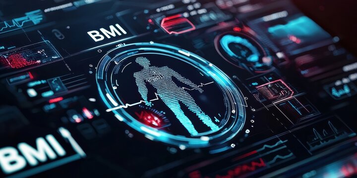 Health metrics bmi data visualization digital wellness dashboard modern interface futuristic viewpoint