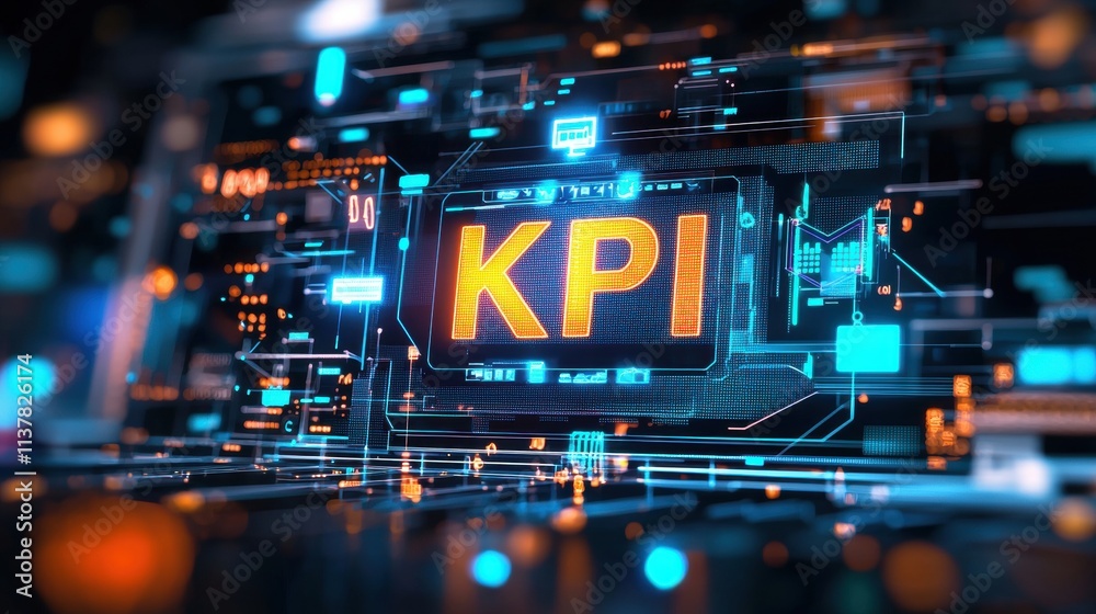 Poster key performance indicators in digital metrics tech environment data visualization abstract view