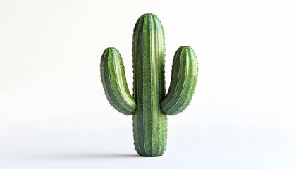 Green Cactus Plant With Three Arms On White Background