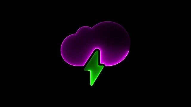 Neon Cloud Set. glowing desktop icon, Electric neon sticker, Rain cloud precipitation with rain drops.Weather icon of storm. 4K Video