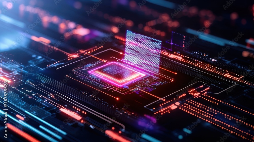 Poster Futuristic Circuit Board Design with Abstract Digital Elements