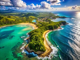 Obraz premium Stunning Aerial Drone Photography of Puerto Rico Island Outline: Breathtaking Coastal Views & Lush Landscapes
