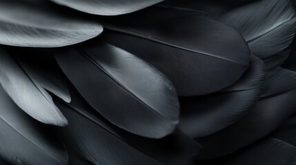 Obraz premium Elegant arrangement of dark feathers showcasing texture and depth in a monochromatic setting