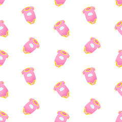 Baby pink onesies vector seamless pattern. Infant clothing, babywear, apparel, bodysuit background