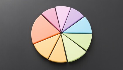 Fototapeta premium A colorful pie chart made of sticky notes arranged in segments, set against a dark background, showcasing vibrant hues.