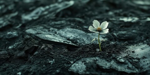 Seed sprouts through ashes to symbolize courage and resilience in a harsh environment