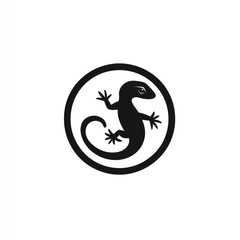 Black lizard silhouette in a circle.
