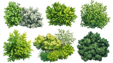 Assorted Green Shrubs and Foliage for Nature and Garden Designs