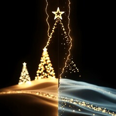 Christmas Themed Illustrations and Decorations with Festive Trees, Cozy Homes, Santa Figures, Ornaments, and Winter Holiday Scenes