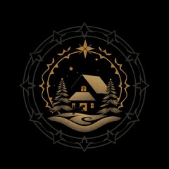 Christmas Themed Illustrations and Decorations with Festive Trees, Cozy Homes, Santa Figures, Ornaments, and Winter Holiday Scenes