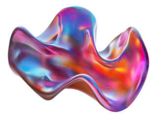 Holographic flowing shape isolated on a transparent background, ideal for design concepts, digital art, or futuristic themes.