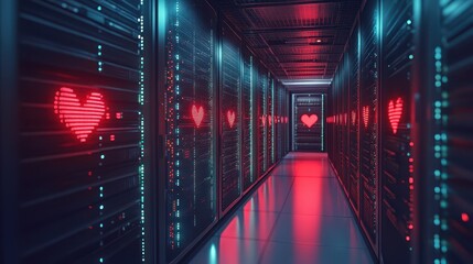 Fototapeta premium Overhead view of a hallway filled with red hearts on a white background