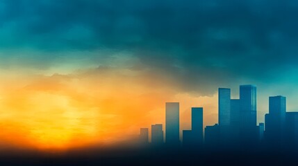 A vibrant skyline at sunset, showcasing silhouettes of tall buildings against a colorful sky, Ideal for urban-themed projects, real estate marketing, or corporate presentations,