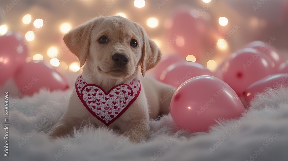 Wall mural Adorable Labrador Puppy Posing With Pink Balloons