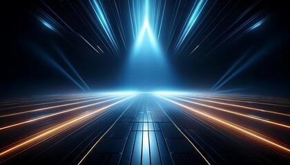 Obraz premium Futuristic light beams converging in a digital space.