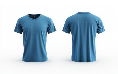 Fototapeta premium A blue T-shirt mockup template, showcasing both the front and back views, isolated on a white background, perfect for design