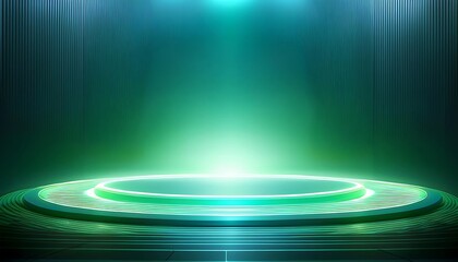 Futuristic stage with glowing circular platform.