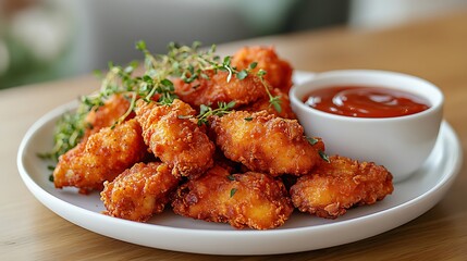 Fototapeta premium Crispy Chicken Nuggets Served with Spicy Ketchup