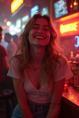 Fototapeta premium Drunk Young Woman in a Bar