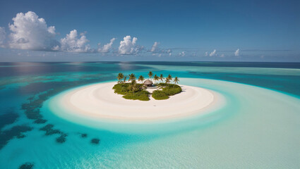 Fototapeta premium Tropical paradise with white sand and turquoise waters in the ocean