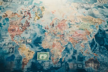 Naklejka premium This sentence effectively describes the image using keywords like Vintage, World Map, Illustration, and Grunge Texture to convey the style and aesthethic
