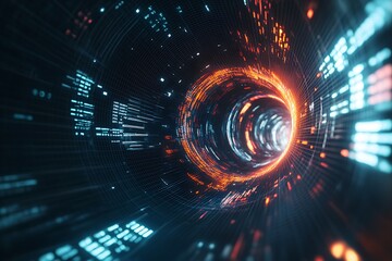Obraz premium Abstract digital tunnel, a mesmerizing fractal space composition with dynamic light and motion, representing energy flow