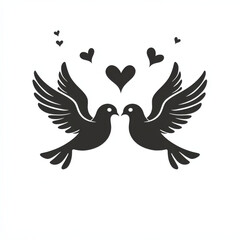 Obraz premium Stylized dove pair icon with hearts, symbolizing love and unity