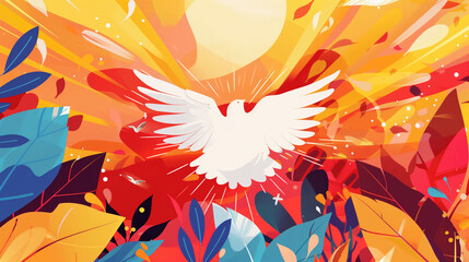 Pentecost Sunday Christian holiday Abstract Banner. Whit Sunday or Whitsun Vector Illustration. Holy spirit or Holy Ghost. Copy Space Horizontal poster. Website header, social media post, Prayer card