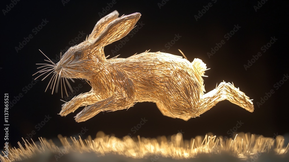 Aufkleber dynamic rabbit in mid-jump action nature scene 3d artwork vibrant environment creative viewpoint ani